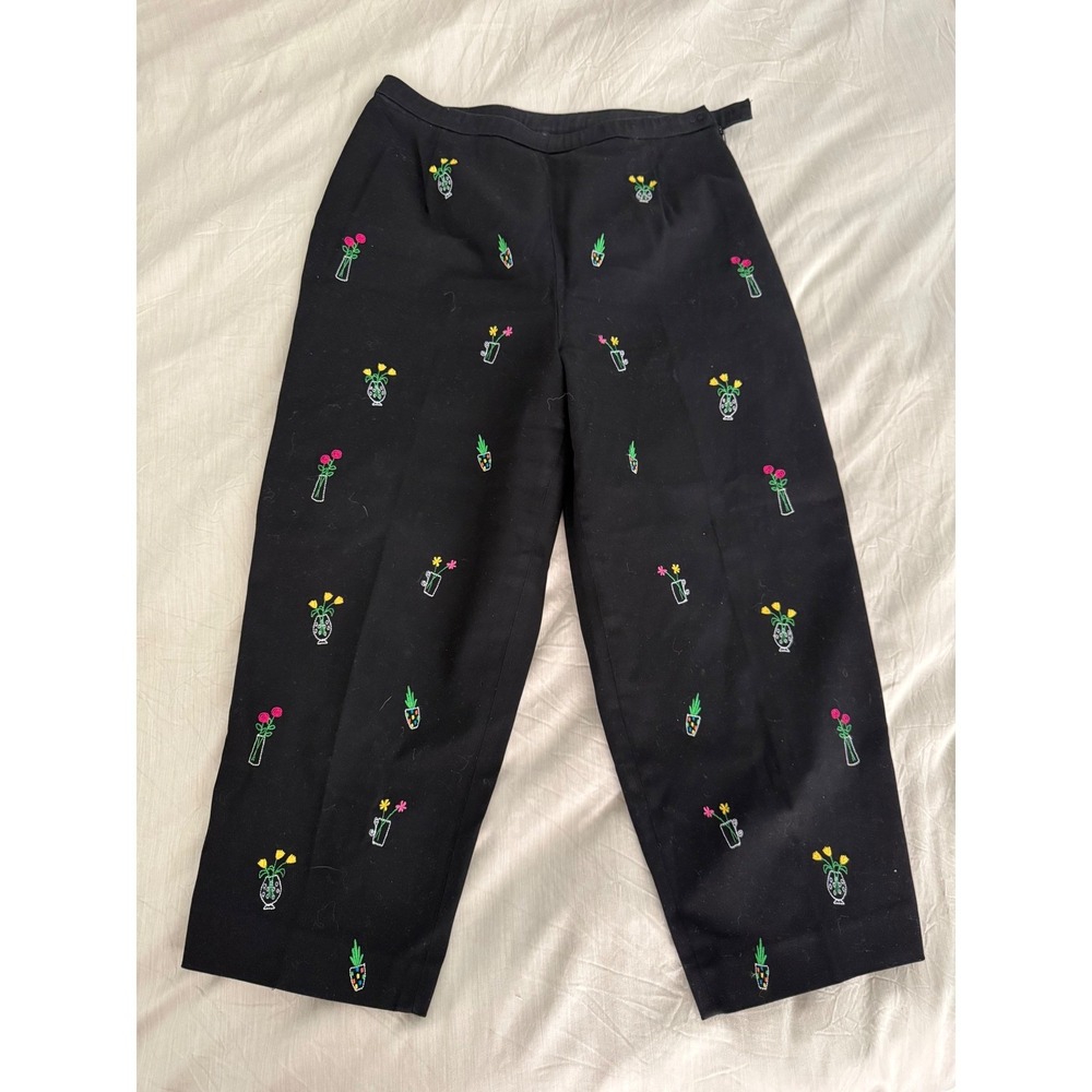 Coldwater Creek Cottagecore Granny Core Embroidered Floral Print ‎ Pant Size 14P